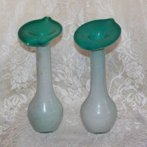PAIR vintage Jack in the Pulpit Cased Glass Vases